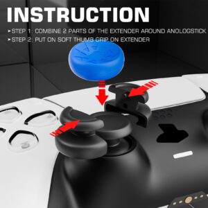 PlayRealm NO FALLING OFF Thumbstick Extender & Silicone Grip Cover 2 Sets for PS5 & PS4 Controller (Turbo Blue)