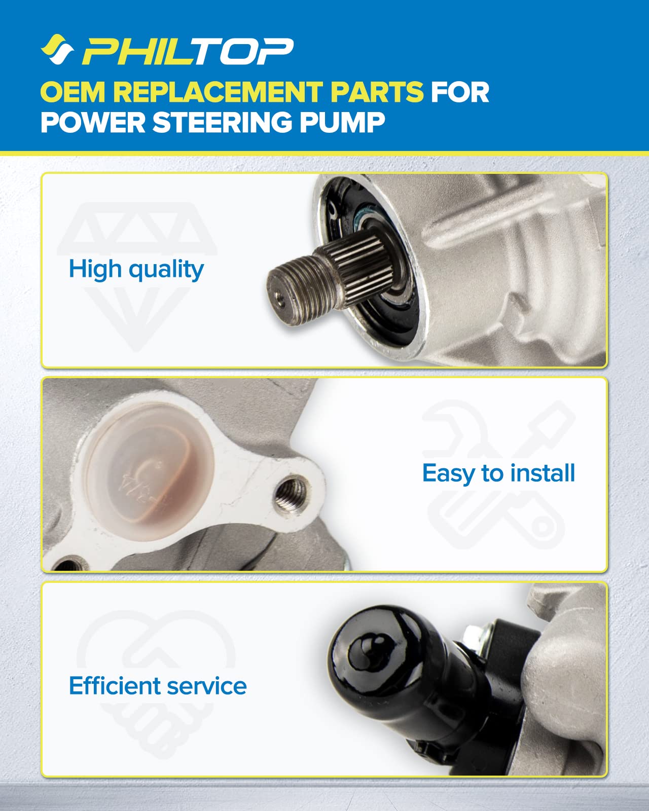 PHILTOP 21-5419 Power Steering Pump OE Fit For TSX 2006-2008, RSX 2002-2006, Element 2006-2011, CR-V 2002-2002, Accord 2006-2007 2.4L, CR-V 2005-2011, Power Assist Pump 56110PNBA01, 56110PNBA03