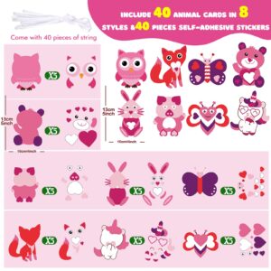 40 Pieces Valentine's Day Animal Crafts for Kids DIY Valentine's Day Craft for Kids Make Your Own Heart Bear Angel Unicorn Owl Lion Stickers Set for Valentine's Day Party Game Toys for Kids