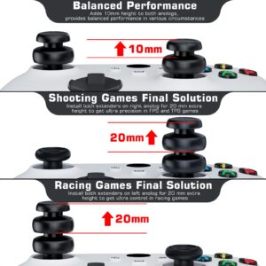 PlayRealm NO FALLING OFF Thumbstick Extender & Silicone Grip Cover 2 Sets for Xbox Series X/S & Xbox One S/X Controller(Turbo Black)