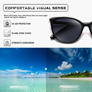 Colrea Trendy Cat Eye Sunglasses for Women Fashion Cateye UV400 Protection Glasses CL22017 (Black Lens/Black Frame)