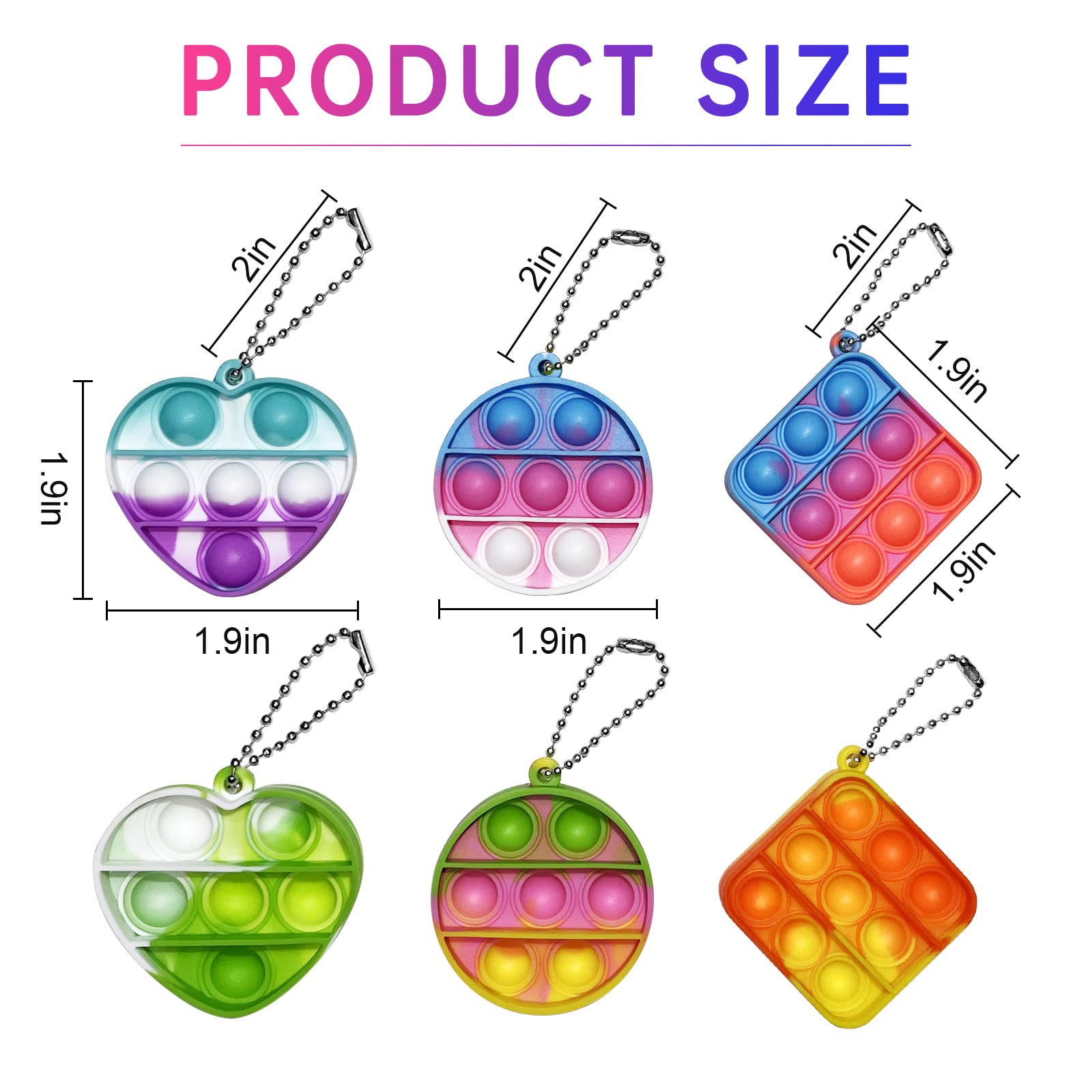 108 PCS Mini Pop Keychain Fidget Toys,3 Shape Pop Fidget Toys Its Party Favors Kids Toys Fidgets Packs Sensory Toys Stress Toys Party Gift,Push Mini Pop Keychain Bulk