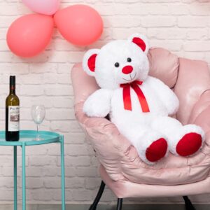 WENMOTDY Huge Teddy Bear Stuffed Animal Giant Teddy Bear Plush with Red Ribbon Bow Valentine's Day Plush Toy Gift for Girlfriend and Kids 36 inch White