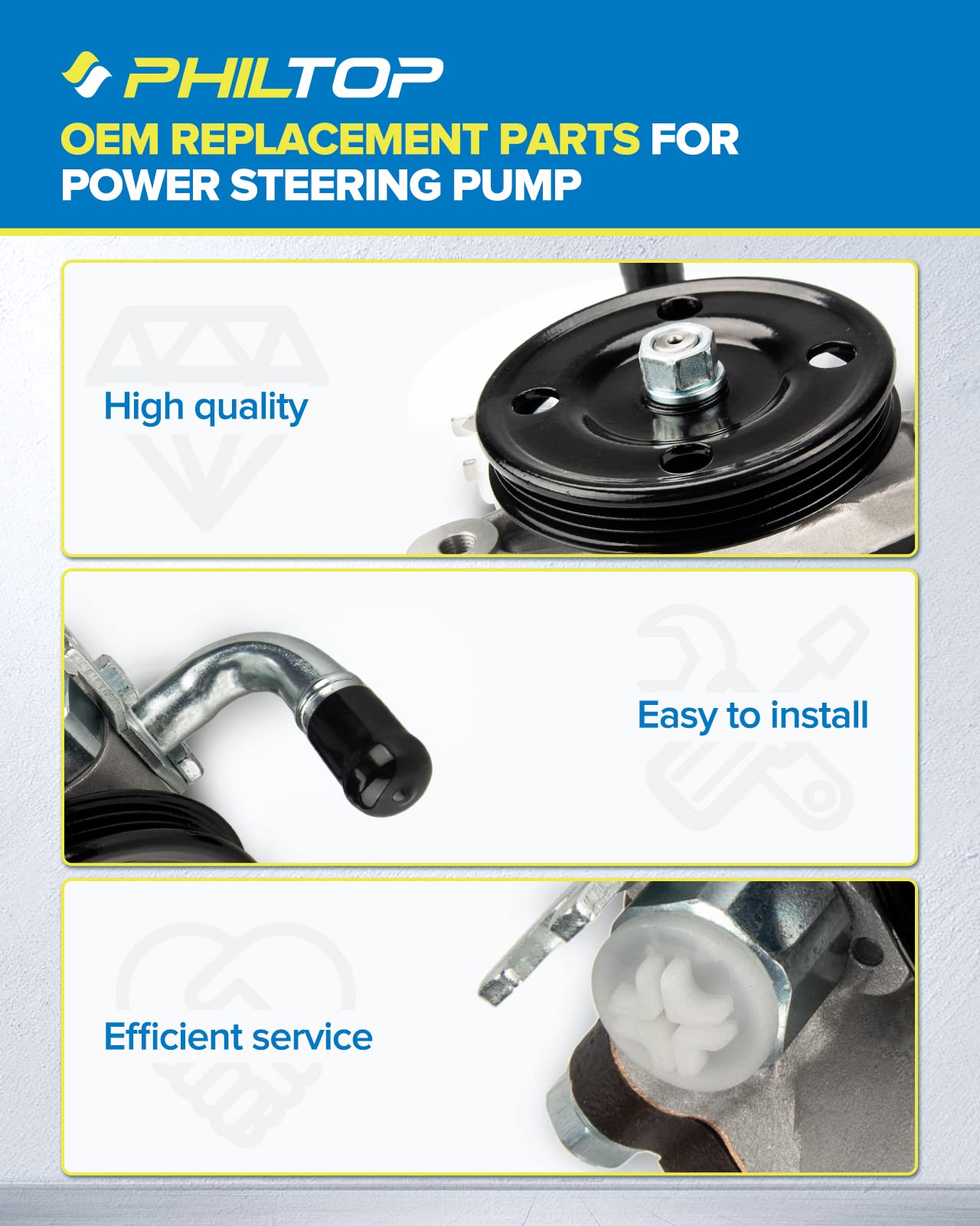 PHILTOP 21-5440 Power Steering Pump Fit For 2004-2009 Spectra 2.0L, 2005-2010 Sp-ortage 2.0L, 2005-2009 Tucson 2.0L; Spectra5 Power Steering Pump with Pulley