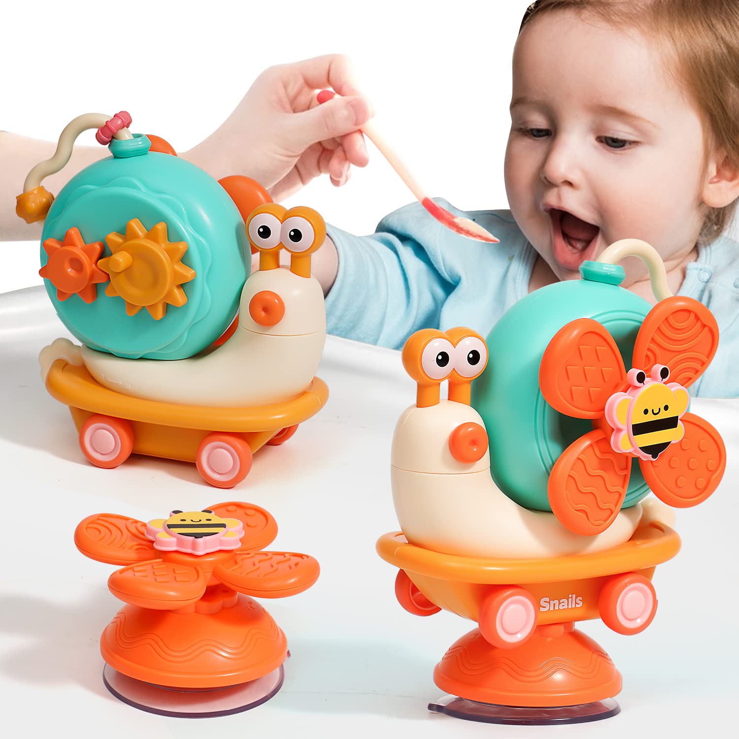 5-in-1 High Chair Toy with Suction Cups Spinner Montessori Toys for Toddler 1-3 Year Old-Fine Motor Infant Tray Sensory Travel Toys for Baby 6-12-18 Months Boy Girl Newborn Birthday Gift