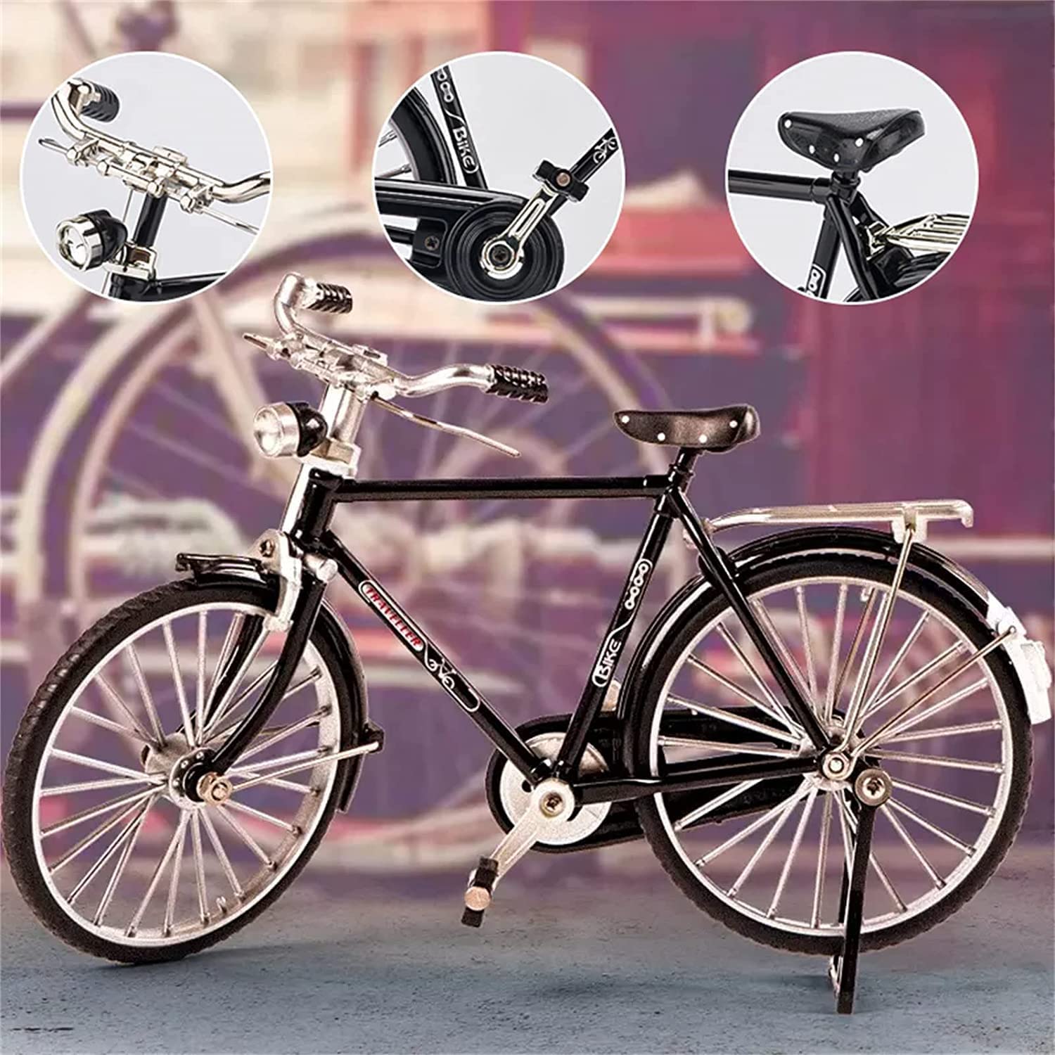 2023 DIY Bicycle Model Scale -【New Version】 Mini Retro Bicycle Finger Model Toy, 1:10 Simulation Alloy Retro Bike Model Collections Decoration, Creative Iron Art Tabletop Ornament Toys (Green)