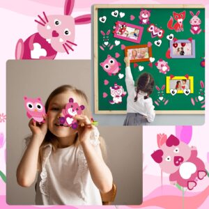 40 Pieces Valentine's Day Animal Crafts for Kids DIY Valentine's Day Craft for Kids Make Your Own Heart Bear Angel Unicorn Owl Lion Stickers Set for Valentine's Day Party Game Toys for Kids