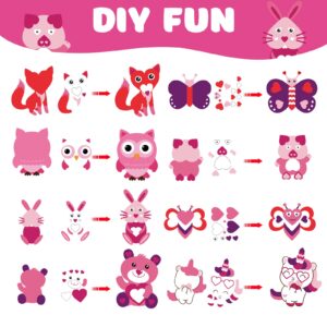 40 Pieces Valentine's Day Animal Crafts for Kids DIY Valentine's Day Craft for Kids Make Your Own Heart Bear Angel Unicorn Owl Lion Stickers Set for Valentine's Day Party Game Toys for Kids