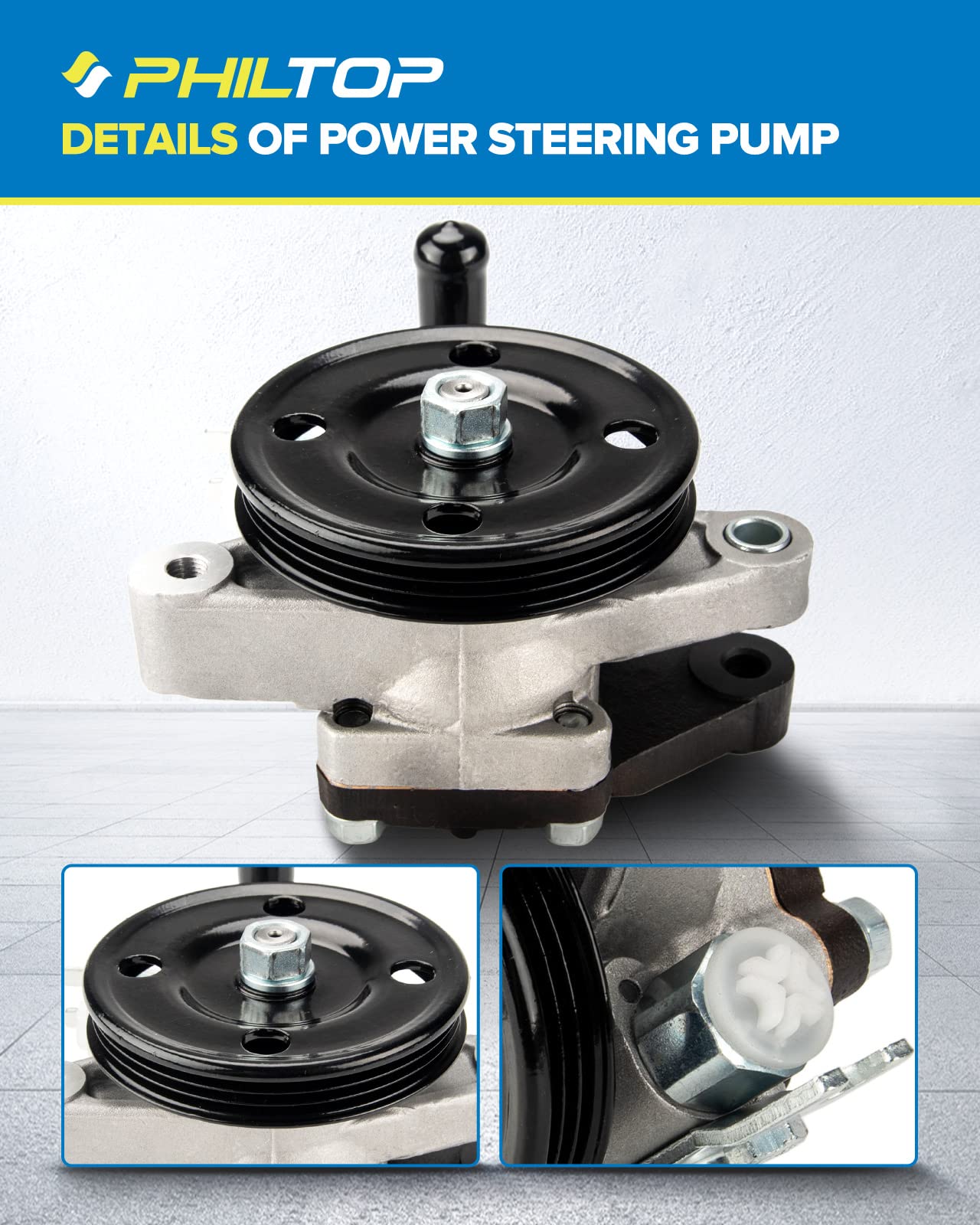 PHILTOP 21-5440 Power Steering Pump Fit For 2004-2009 Spectra 2.0L, 2005-2010 Sp-ortage 2.0L, 2005-2009 Tucson 2.0L; Spectra5 Power Steering Pump with Pulley