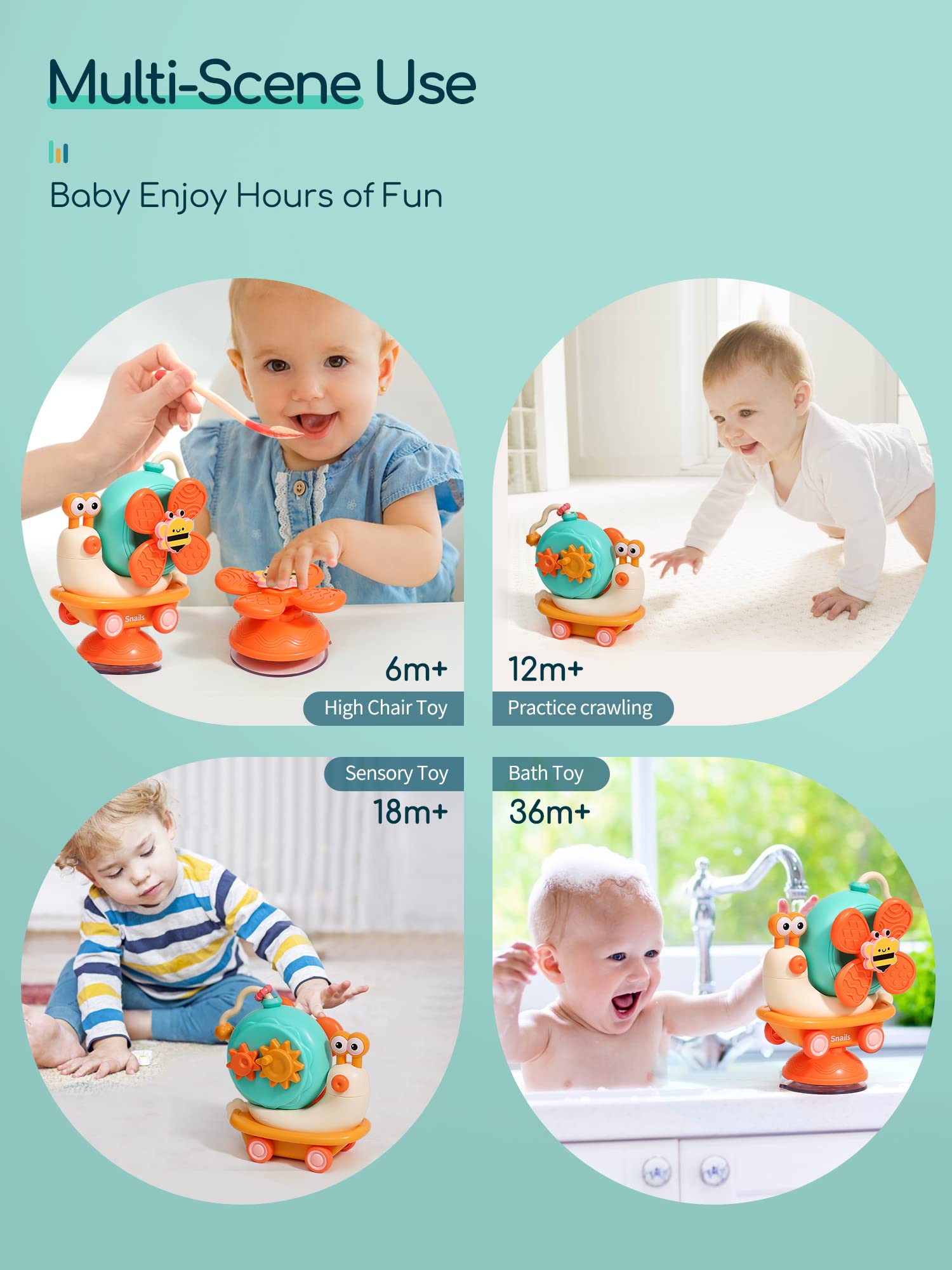 5-in-1 High Chair Toy with Suction Cups Spinner Montessori Toys for Toddler 1-3 Year Old-Fine Motor Infant Tray Sensory Travel Toys for Baby 6-12-18 Months Boy Girl Newborn Birthday Gift