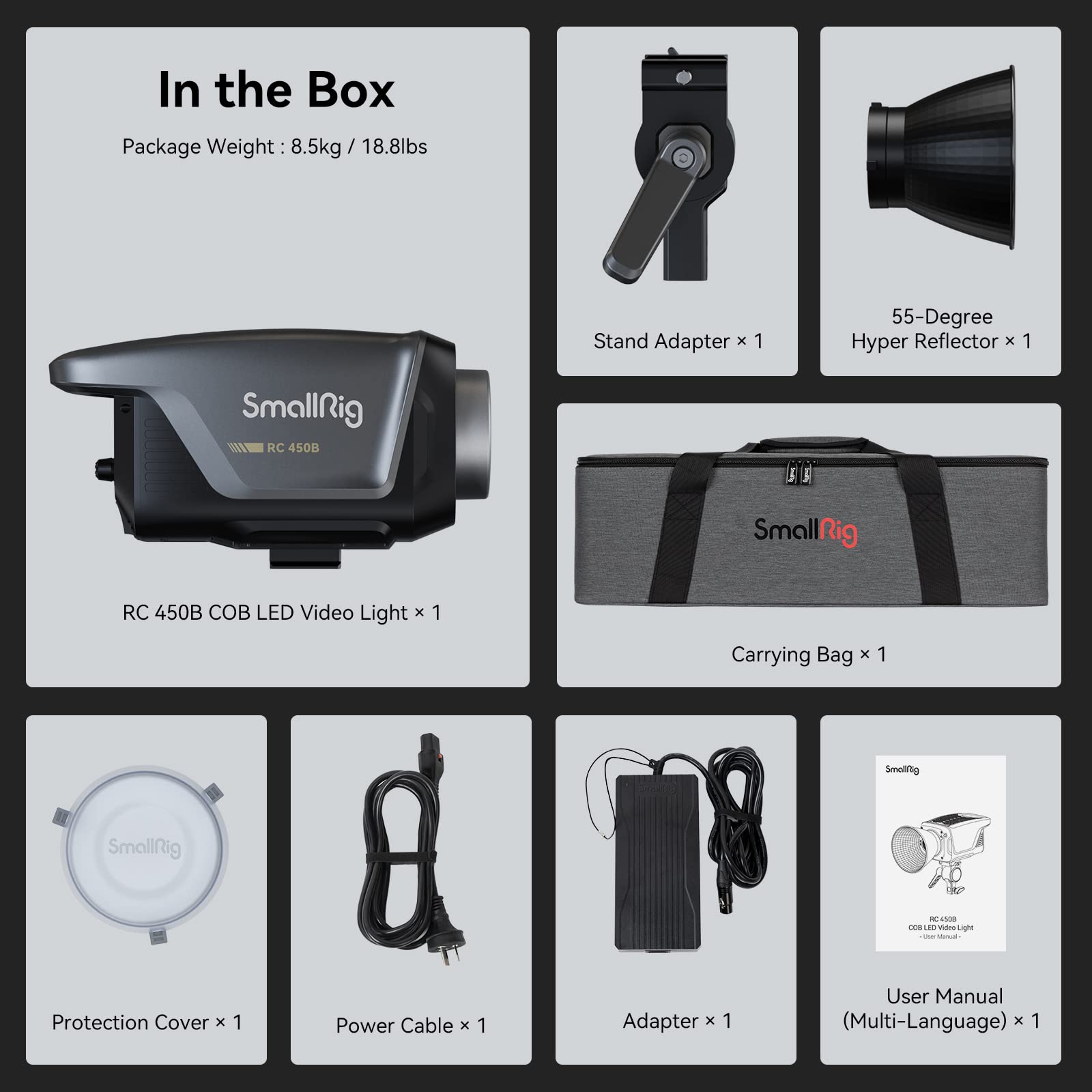 SmallRig RC 450B 450W Bi-Color LED Video Light 121,000Lux @1m CRI 95+ TLCI 96+ 2700K-6500K Camera Studio Lighting w/Bowens Mount Manual and App Control Remotely Professional Light - 3975