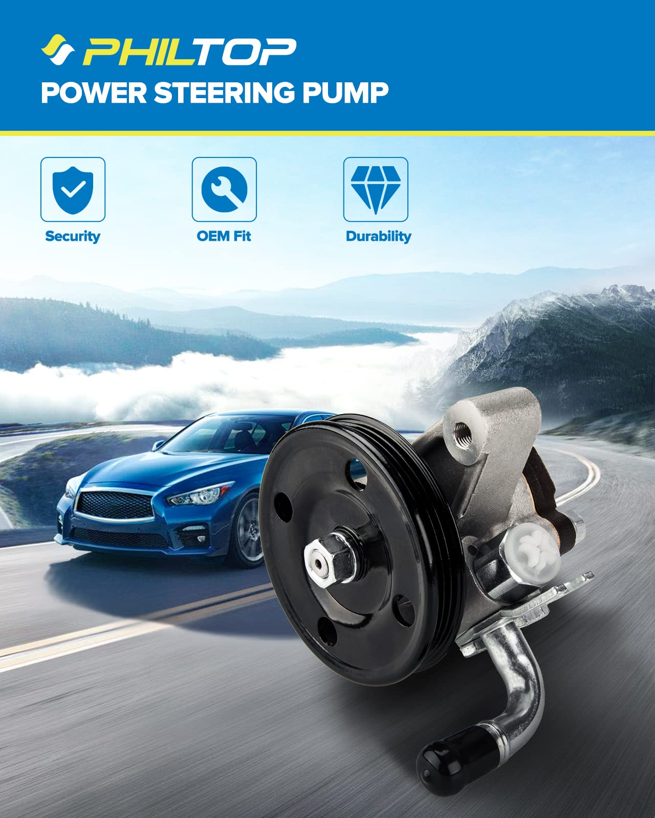 PHILTOP 21-5440 Power Steering Pump Fit For 2004-2009 Spectra 2.0L, 2005-2010 Sp-ortage 2.0L, 2005-2009 Tucson 2.0L; Spectra5 Power Steering Pump with Pulley