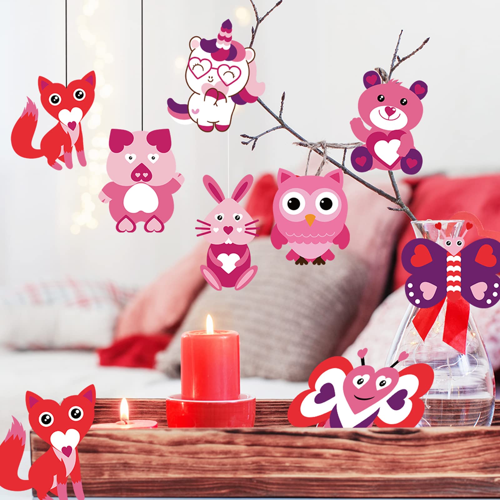 40 Pieces Valentine's Day Animal Crafts for Kids DIY Valentine's Day Craft for Kids Make Your Own Heart Bear Angel Unicorn Owl Lion Stickers Set for Valentine's Day Party Game Toys for Kids