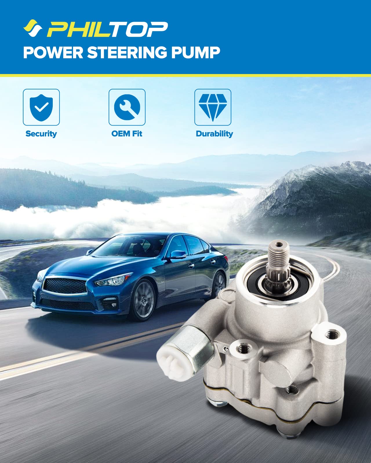 PHILTOP 21-5419 Power Steering Pump OE Fit For TSX 2006-2008, RSX 2002-2006, Element 2006-2011, CR-V 2002-2002, Accord 2006-2007 2.4L, CR-V 2005-2011, Power Assist Pump 56110PNBA01, 56110PNBA03