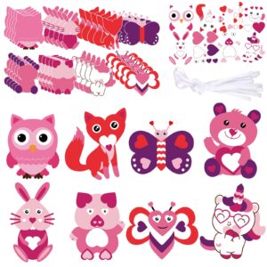 40 pieces valentine's day animal crafts for kids diy valentine's day craft for kids make your own heart bear angel unicorn owl lion stickers set for valentine's day party game toys for kids