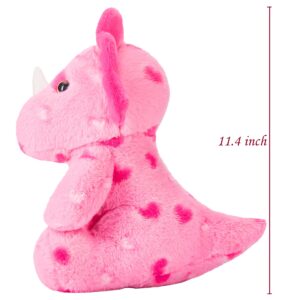 PLAYNICS Stuffed Dinosaur Animal Love Plush Toy with Hearts for Valentine Day,11.4" Soft Small Triceratops Sweet Plushie,Gifts for Her Girls