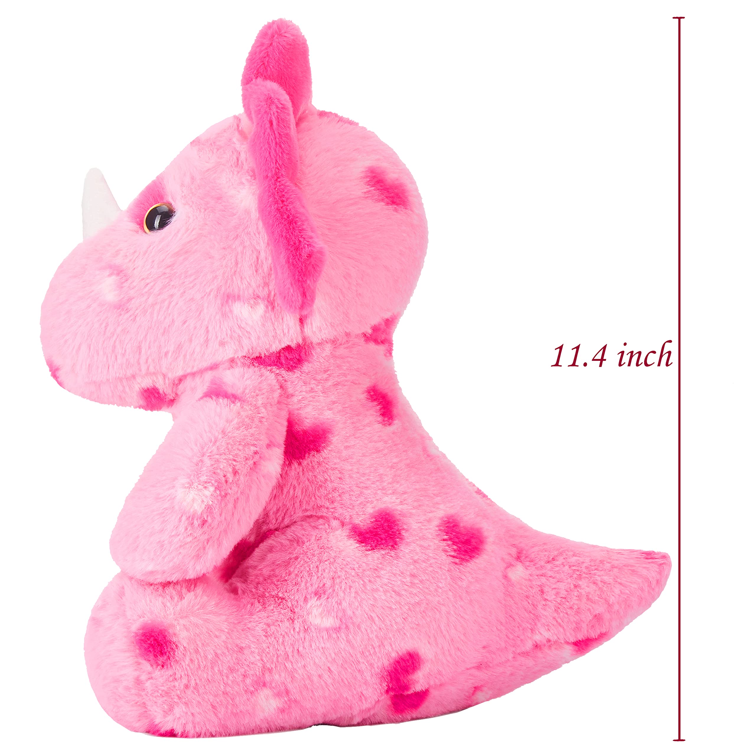 PLAYNICS Stuffed Dinosaur Animal Love Plush Toy with Hearts for Valentine Day,11.4" Soft Small Triceratops Sweet Plushie,Gifts for Her Girls