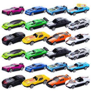 saparlo 24 pcs toy cars for boys toddler, mini alloy vehicle car toys set with gift cards, easter eggs filler, party favor for kids age 3+, birthday gift classroom prize for children