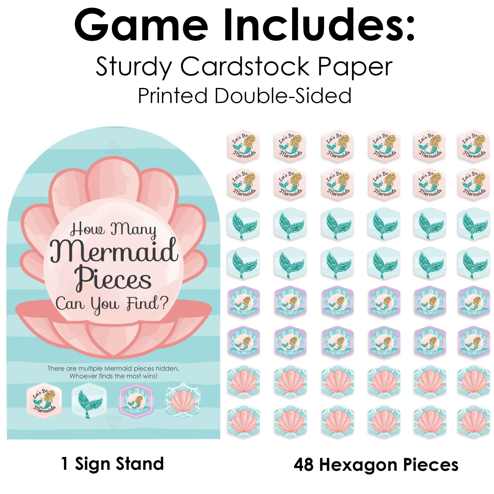 Big Dot of Happiness Let’s Be Mermaids - Baby Shower or Birthday Party Scavenger Hunt - 1 Stand and 48 Game Pieces - Hide and Find Game