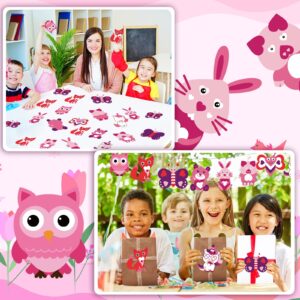 40 Pieces Valentine's Day Animal Crafts for Kids DIY Valentine's Day Craft for Kids Make Your Own Heart Bear Angel Unicorn Owl Lion Stickers Set for Valentine's Day Party Game Toys for Kids