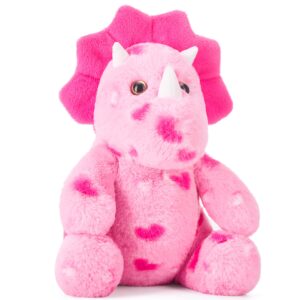 PLAYNICS Stuffed Dinosaur Animal Love Plush Toy with Hearts for Valentine Day,11.4" Soft Small Triceratops Sweet Plushie,Gifts for Her Girls