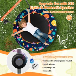 Goplus 36" Mini Trampoline for Kids, Toddler Trampoline with LED Lights, Bluetooth Speaker, Removable Handle, Safe Padded Cover, Indoor Outdoor Small Rebounder for Child Boys Girls (Navy, Space)