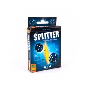 splitter dice game - a symmetrical challenge of numbers and strategy, roll-and-write puzzle game, family game for kids and adults, ages 8+, 1-12 players, 15 minute playtime, made by pandasaurus games