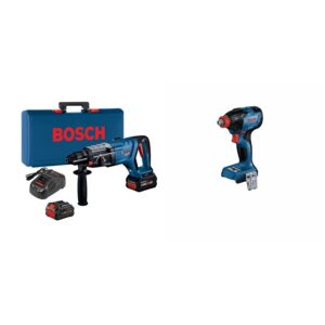 bosch gbh18v-28dck24 18v brushless connected-ready sds-plus bulldog 1-1/8 in. (2) core18v 8.0 ah profactor performance batteries & bosch gdx18v-1860cn two-in-one 1/4 in. and 1/2 in. impact driver