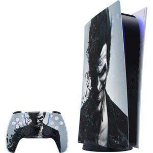 skinit decal gaming skin compatible with ps5 digital edition console + controller - officially licensed warner bros joker arkham design