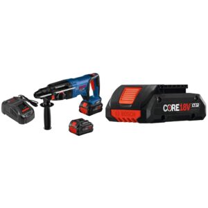 bosch gbh18v-26dk24 18v ec brushless sds-plus bulldog 1 in. rotary hammer kit with (2) core18v 8.0 ah performance batteries & bosch gba18v40 core18v lithium-ion battery