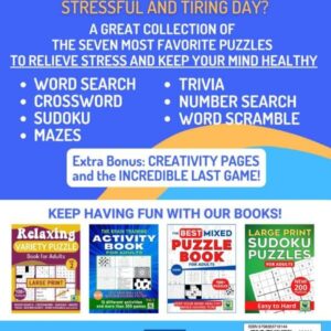 RELAXING VARIETY PUZZLE BOOK FOR ADULTS: The Ideal Book for Adults and Seniors to Relieve Stress and Strengthen Memory. 100+ Large Print Puzzles and Brain Activities for Hours of Relaxation & Fun