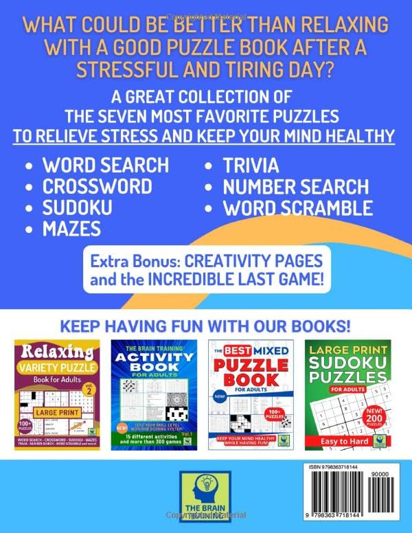 RELAXING VARIETY PUZZLE BOOK FOR ADULTS: The Ideal Book for Adults and Seniors to Relieve Stress and Strengthen Memory. 100+ Large Print Puzzles and Brain Activities for Hours of Relaxation & Fun