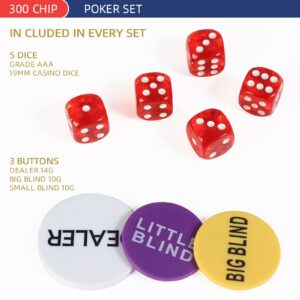 LUOBAO 300Pcs Poker Chips Set for Texas Holdem,Blackjack, Tournaments with Aluminum Case,2 Decks of Cards, Dealer, Small Blind, Big Blind Buttons and 5 Dice,11.5 Gram