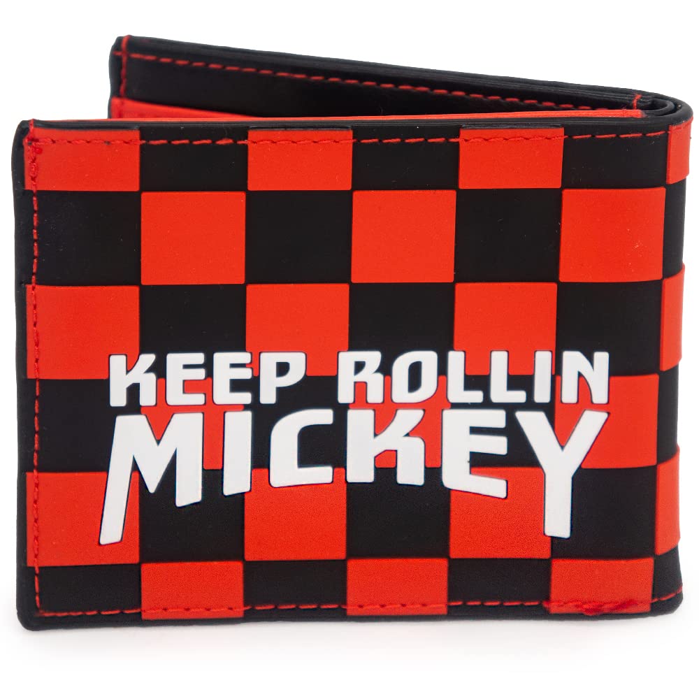 Buckle-Down Disney Wallet Bifold Rubber Mickey Mouse Checkered Keep Rollin Mickey