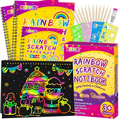 pigipigi Art Craft Gift for Kids - Upgraded Rainbow Scratch Paper Notebook Black Magic Color Drawing Supplies Toy Set for 3-12 Year Old Boys Girls Birthday Party Favor Christmas Easter Activity