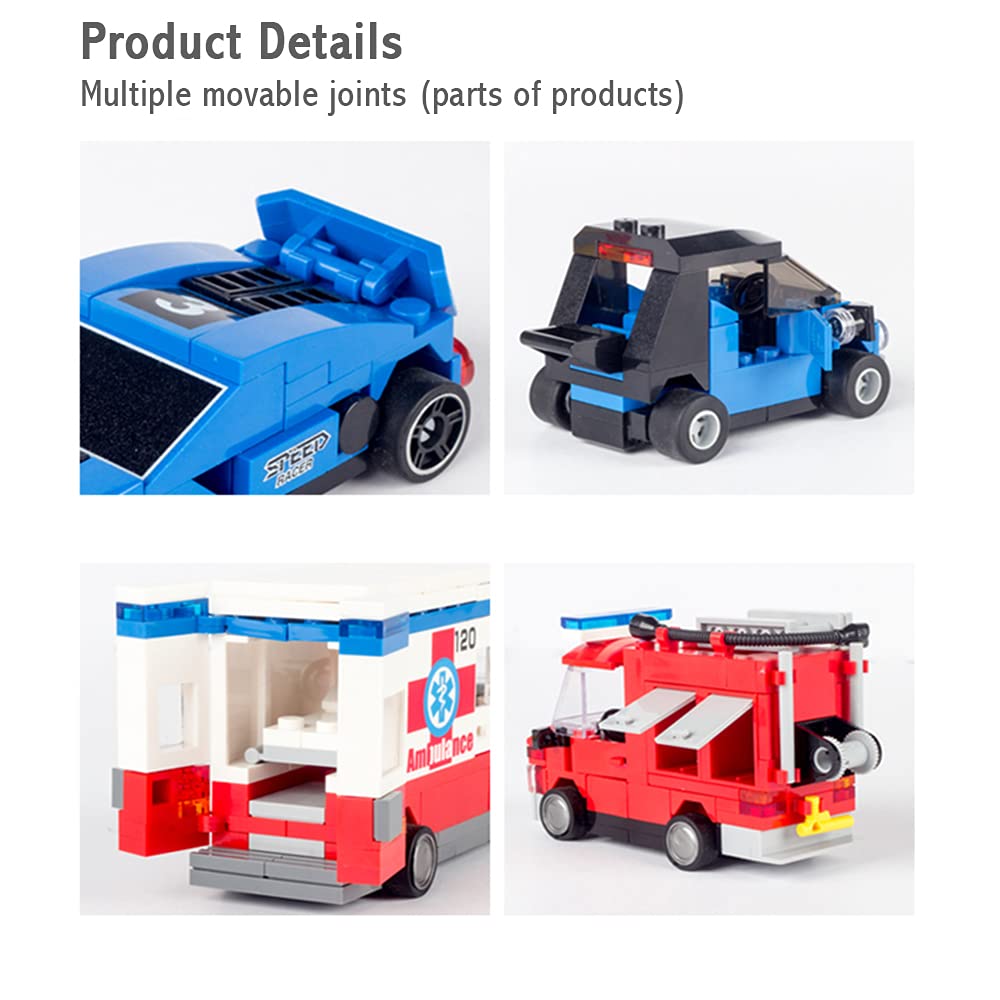 Ulanlan Pull Back Car Building Blocks Sets, Pull and Go, 3D Assembly Vehicles for Boys Building Block Car Toys Party Favor for Kids Age 6 7 8 9 10, 419 Pieces