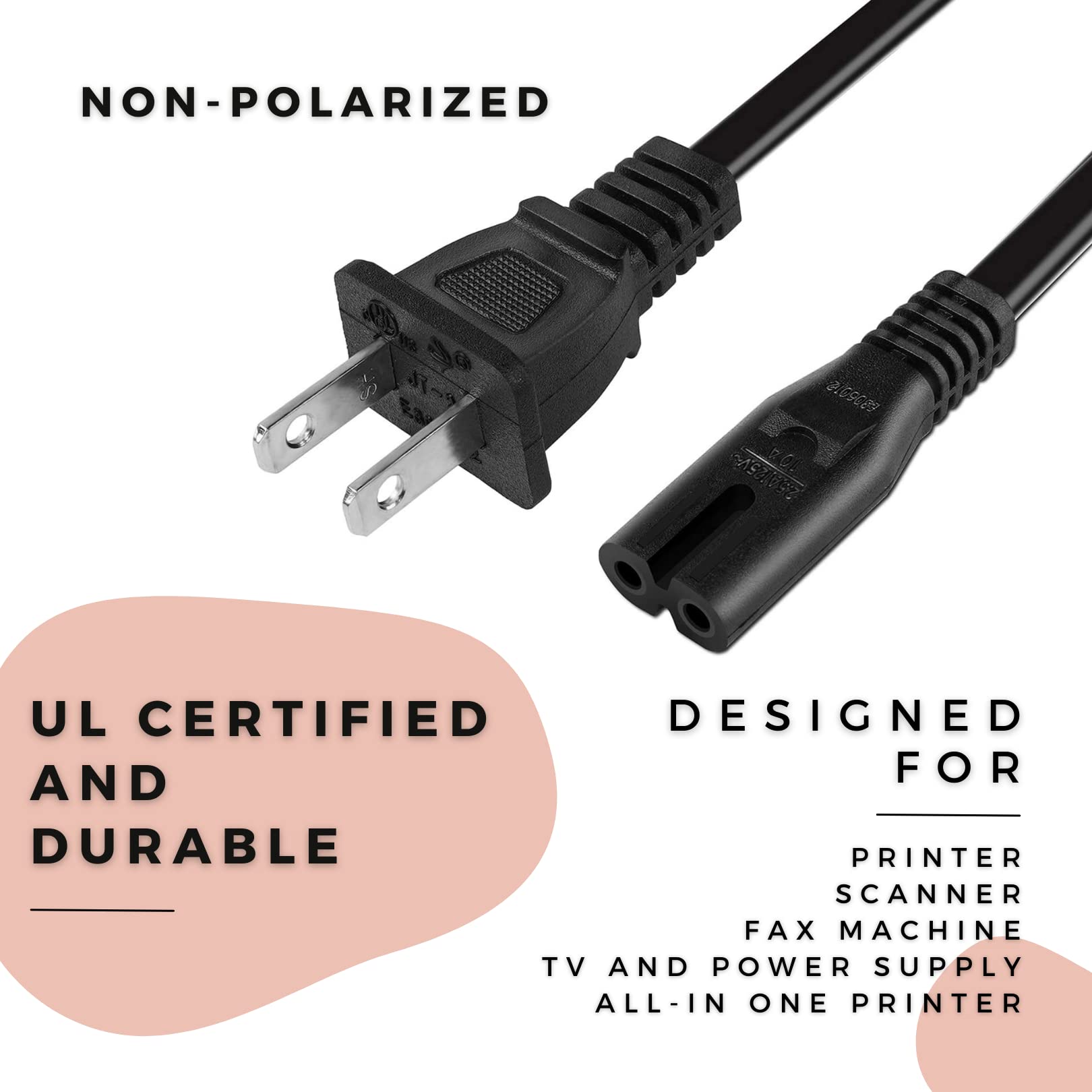 DIGITMON 3FT Premium 2-Prong Replacement AC Power Cable Compatible for Microsoft Xbox One X Game Console