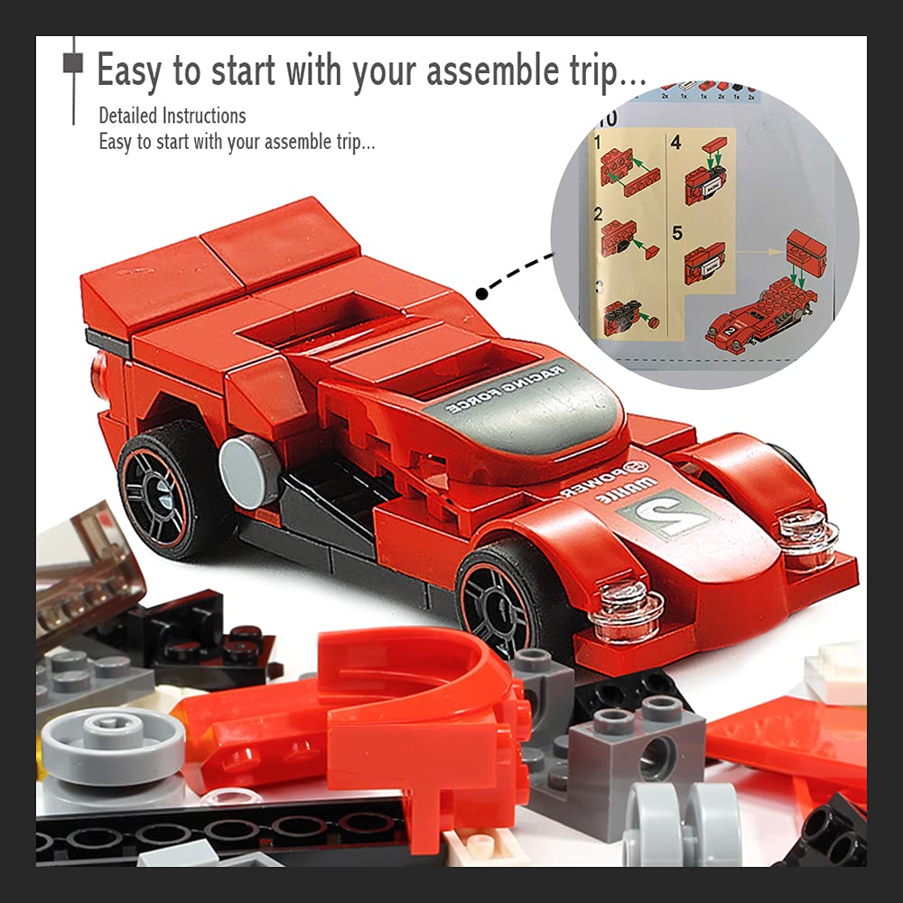 Ulanlan Pull Back Car Building Blocks Sets, Pull and Go, 3D Assembly Vehicles for Boys Building Block Car Toys Party Favor for Kids Age 6 7 8 9 10, 419 Pieces