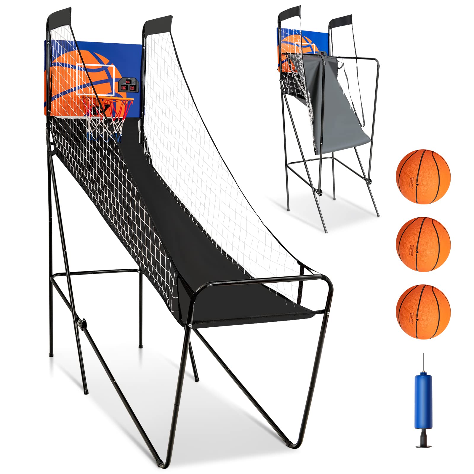 Goplus Foldable Indoor Basketball Arcade Game, Electronic Basketball Single Shootout Games Machine with 3 Balls, LED Scoreboard and Inflation Pump for Kids Youth Teens Adults