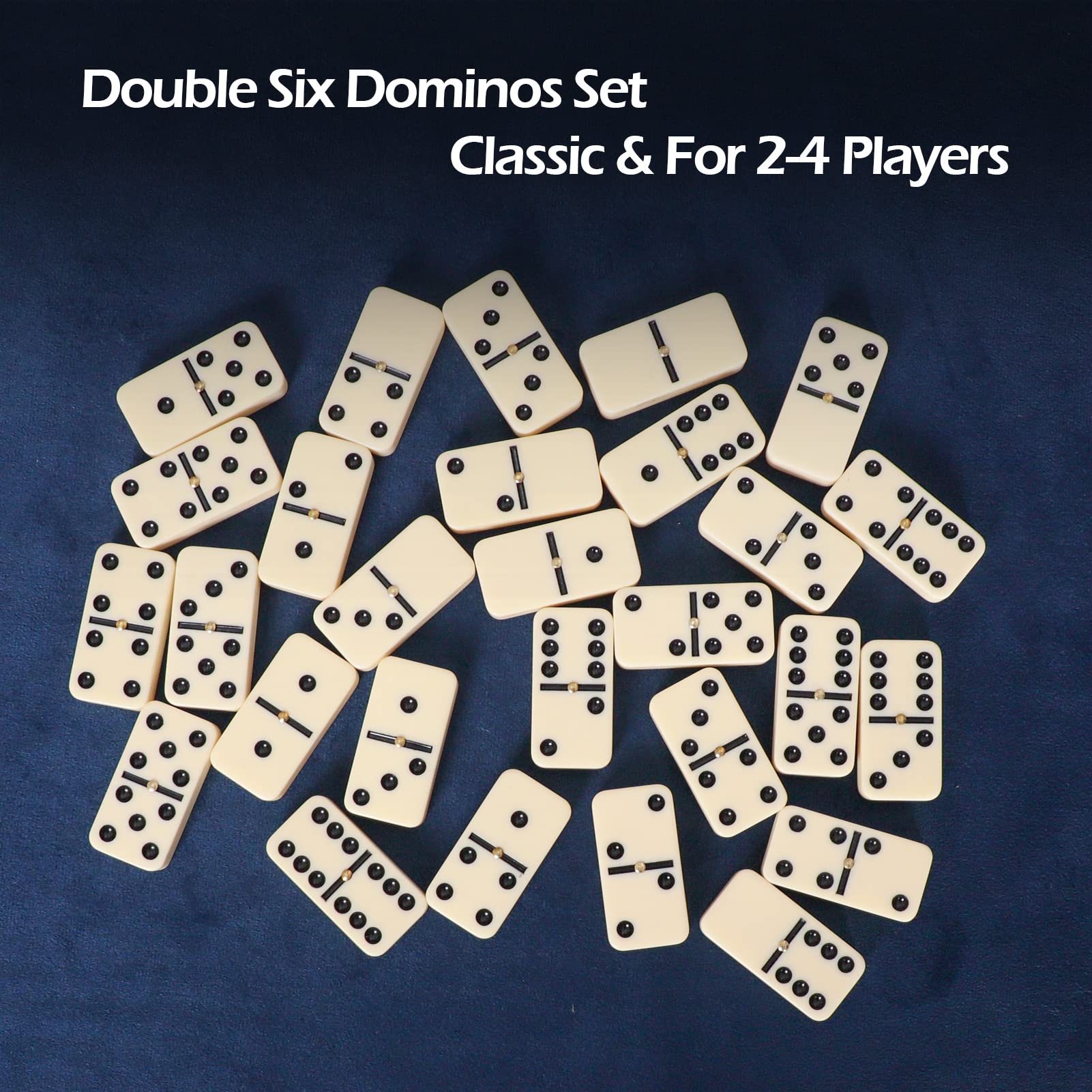 GUSTARIA Dominoes Set for Adults, Dominos Set with 28 Ivory Tiles, Double Six Dominos Game Set for Classic Board Game, with White Canvas Bag (2 to 4 Players)