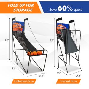 Goplus Foldable Indoor Basketball Arcade Game, Electronic Basketball Single Shootout Games Machine with 3 Balls, LED Scoreboard and Inflation Pump for Kids Youth Teens Adults