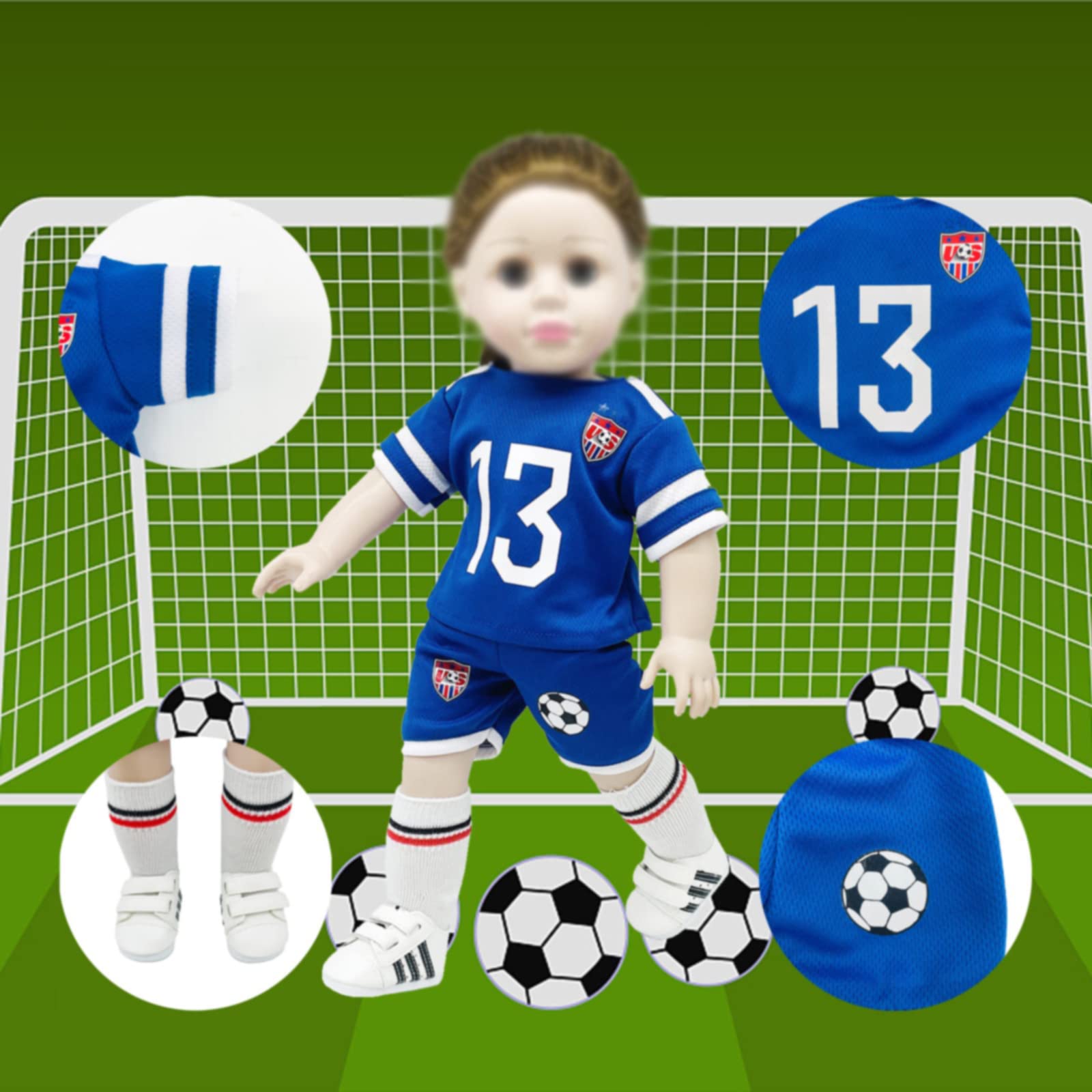 Dciki 18 Inch Doll Clothes and Accessories, World Cup Team USA Soccer Outfit Fits American 18 Inch Girl Dolls