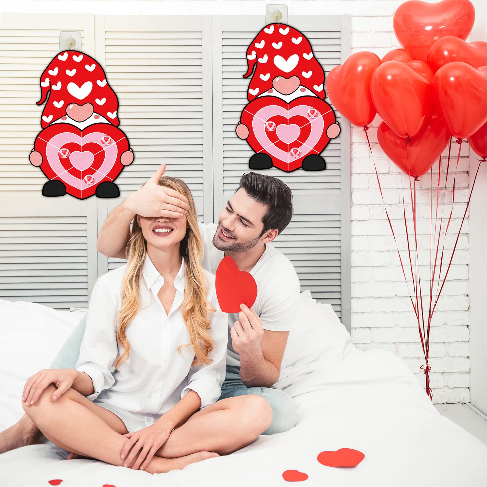 2PCS Valentine's Day Dart Board Sticky Balls Toys Games Gnome Dart Board Kit with 6 Red Sticky Balls and 2 Hooks for Valentine Indoor Outdoor Sports Fun Party Games