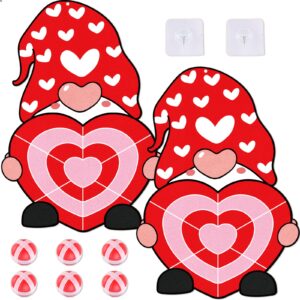 2PCS Valentine's Day Dart Board Sticky Balls Toys Games Gnome Dart Board Kit with 6 Red Sticky Balls and 2 Hooks for Valentine Indoor Outdoor Sports Fun Party Games