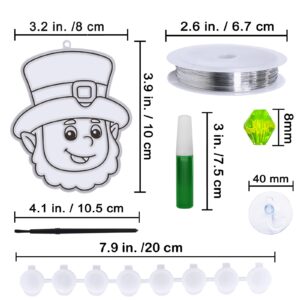 Winlyn 24 Sets St. Patrick's Day Suncatchers Ornaments DIY Window Paint Art Suncatchers St. Pat's Craft Kits Lucky Shamrock Four-Leaf Clover Rainbow Sun Catchers for Kids Party Classroom Activities