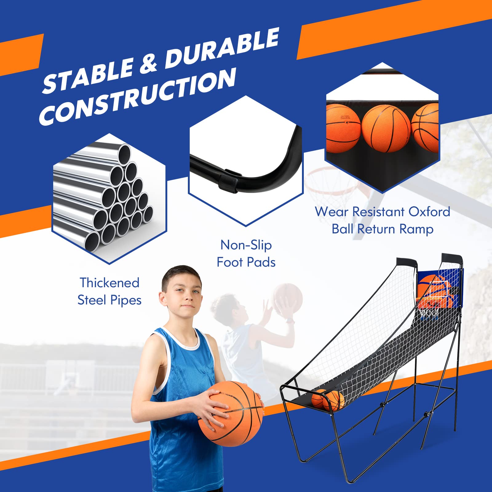 Goplus Foldable Indoor Basketball Arcade Game, Electronic Basketball Single Shootout Games Machine with 3 Balls, LED Scoreboard and Inflation Pump for Kids Youth Teens Adults