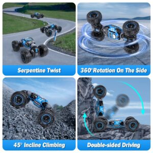 Powerextra Gesture Sensing RC Car, 1:16 Scale Outdoor Remote Control Car Crawler, 4WD Transform RC Car, Double Side All Terrains Toy Stunt Car with Two Batteries, 50+ Mins Play Time for Kids & Boys