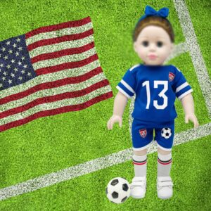 Dciki 18 Inch Doll Clothes and Accessories, World Cup Team USA Soccer Outfit Fits American 18 Inch Girl Dolls