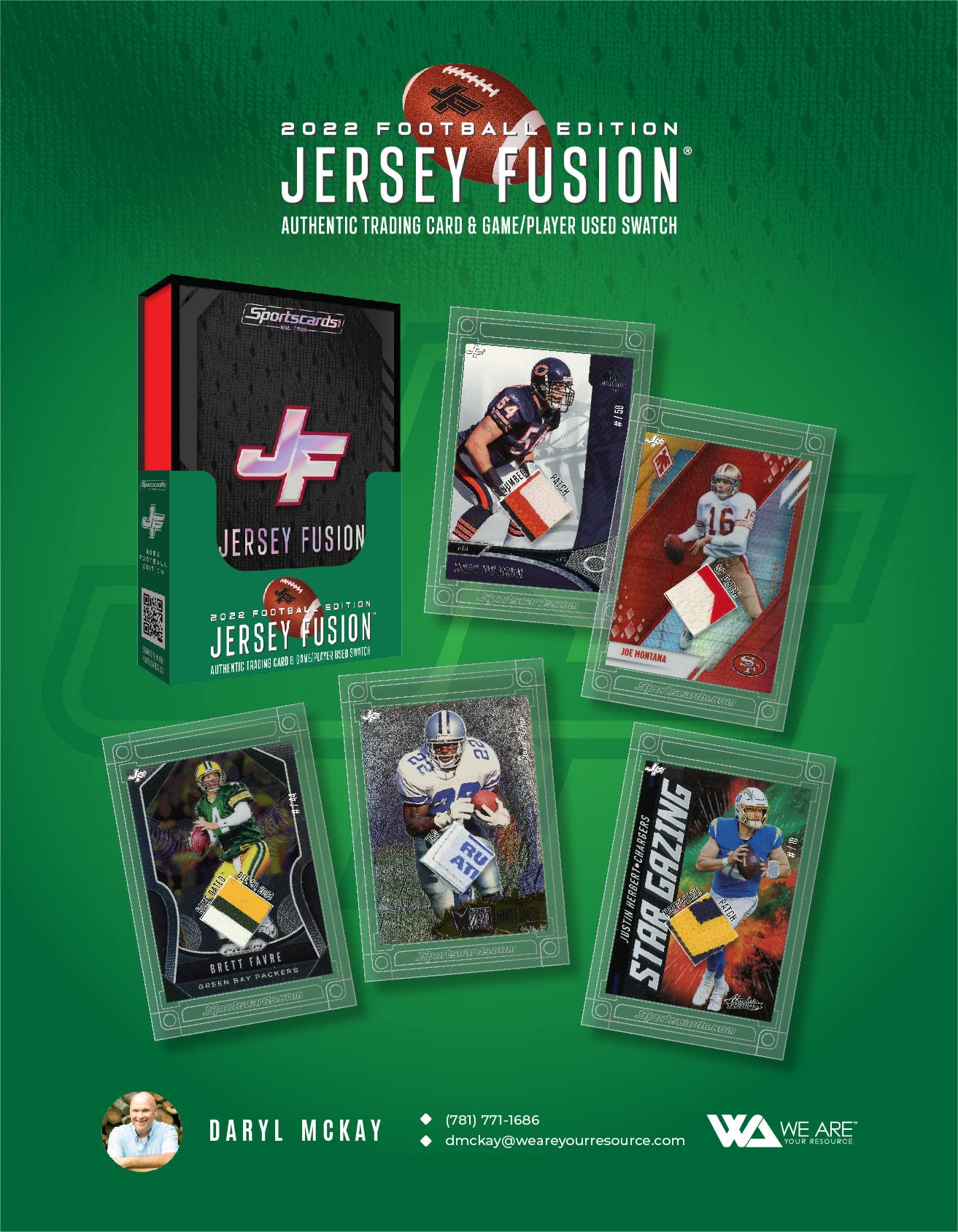 2022 Sportscards Jersey Fusion Football Edition Hobby Box - 1 Original Trading Card with an Authentic Player Worn Swatch or Patch