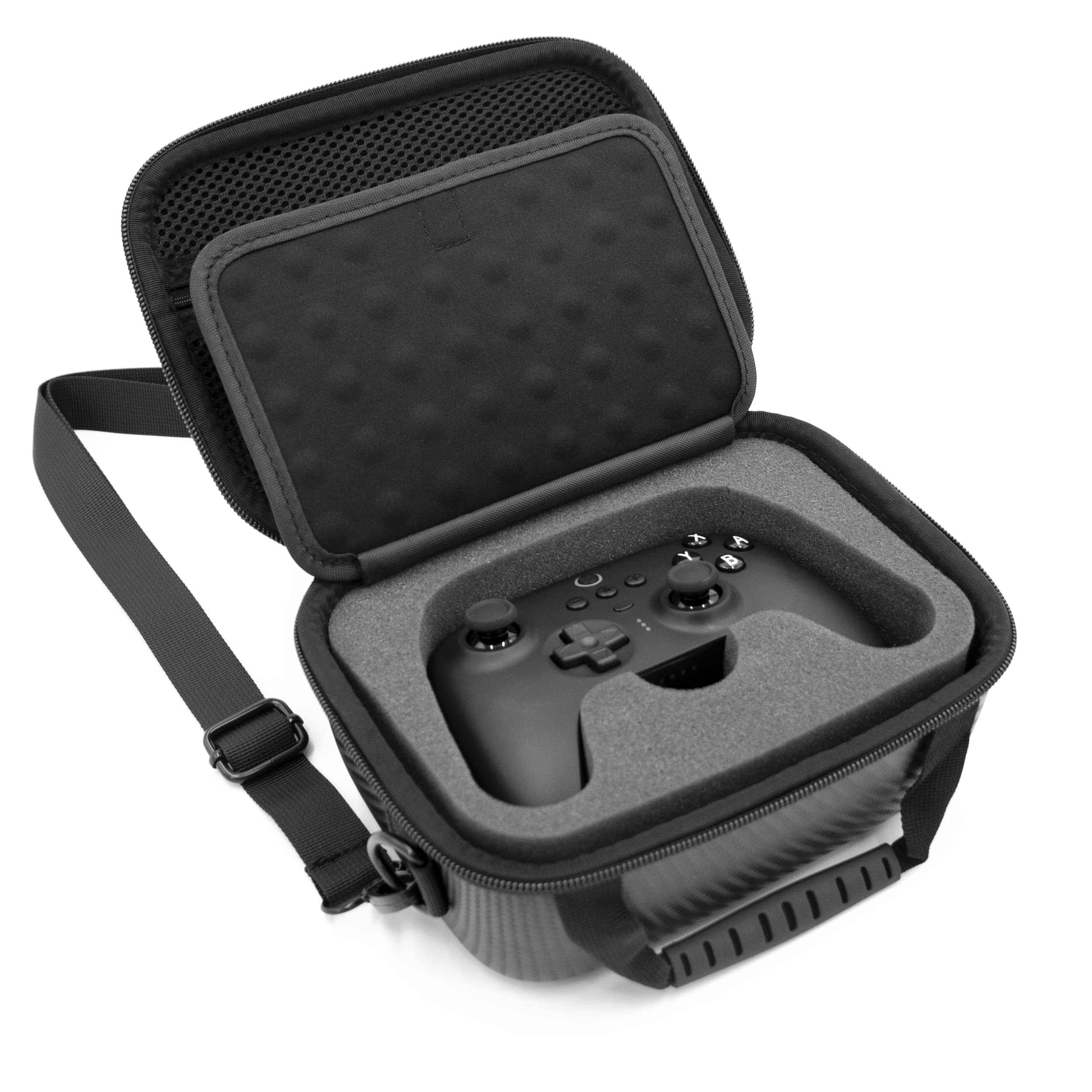 CASEMATIX Travel Case Compatible with 8Bitdo Ultimate Controller, Dongle and Charging Cable - Protective Gaming Controller Case with Custom Foam Tray, Accessory Storage and Shoulder Strap, Case Only